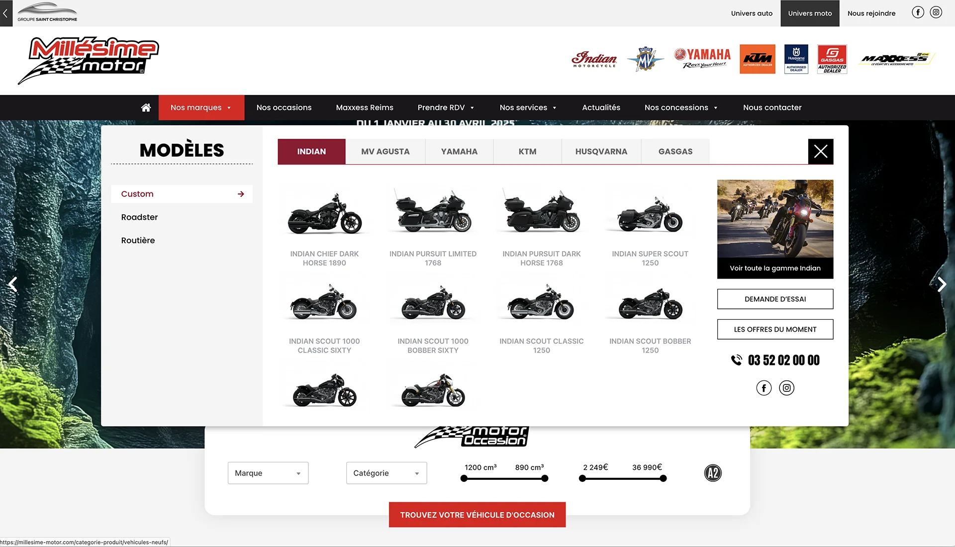 Site Millésime Motor — menu multi-marques